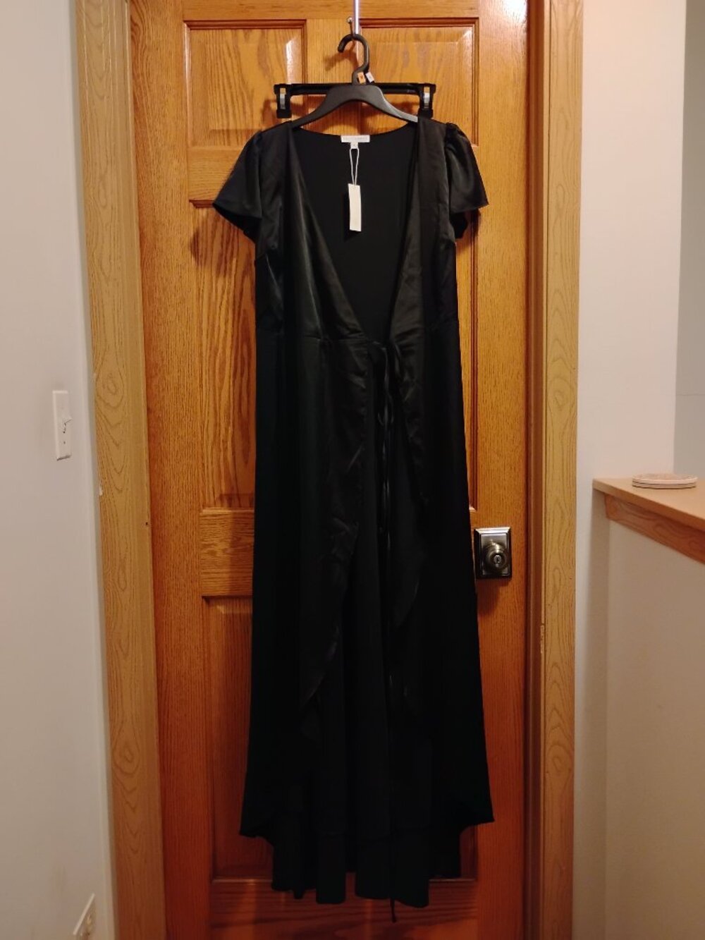 Baltic Born Black Satin Wrap Dress Size S NWT